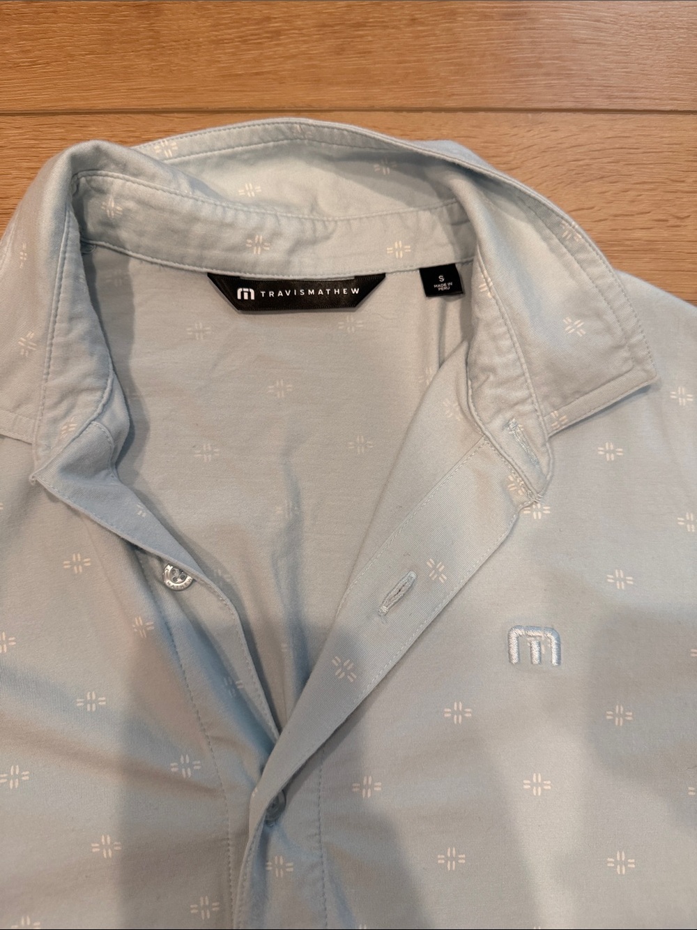 Travis Mathew Soft Light Blue Micro-Pattern Button-Down Shirt